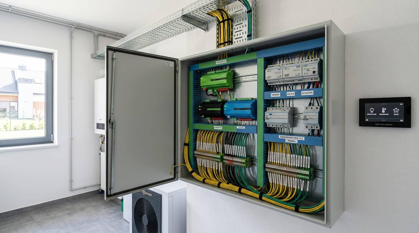 Szafa sterowania Loxone z modułami Tree i DALI w domu 180 m² w Gliwicach-Sośnicy